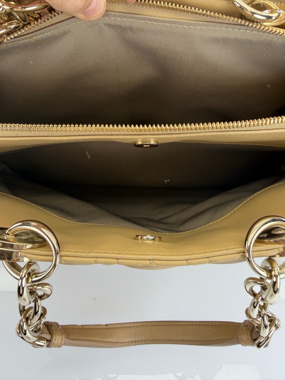 Christian Dior Tan Lambskin Soft Lady Cannage Quilted Chain Tote - Picture 14 of 16
